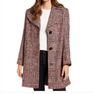 EUC Sam Edelman Burgundy Plaid Wool Blend Coat 12